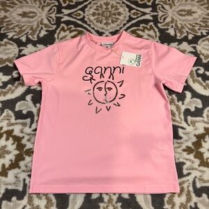 Ganni Pink Woman’s Top Silver Sun Graphic Size Small
